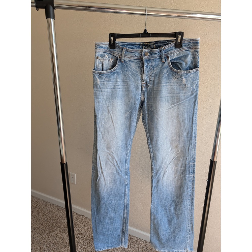 575 Denim Los Angeles Mens Light Wash Distressed Straight Leg Jeans Button Fly